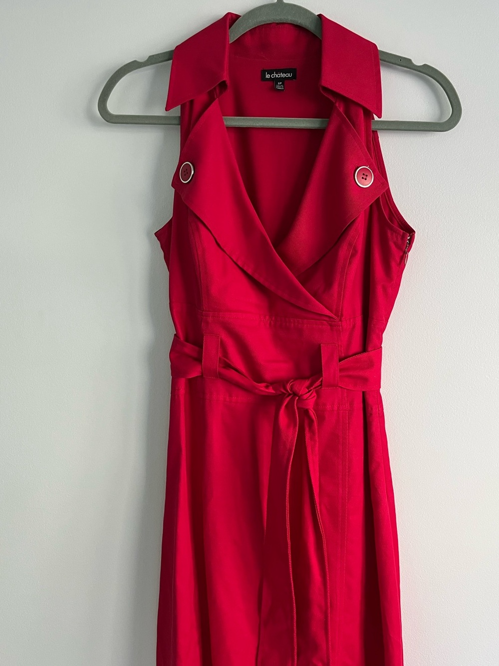 Vintage 90s Y2K Le Chateau Red Belted Sleeveless Trench-Style Lapel Collar Dress